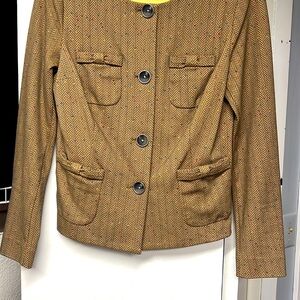 Cabi brand short blazer, light brown with specks of color.